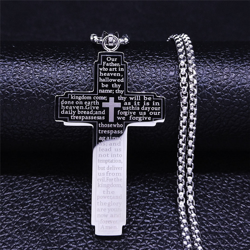 Christian Bible Cross Chain สร้อยคอสแตนเลสจี้สร้อยคอผู้ชายศาสนาสวดมนต์พระเยซูเครื่องประดับ Corrente Masculina