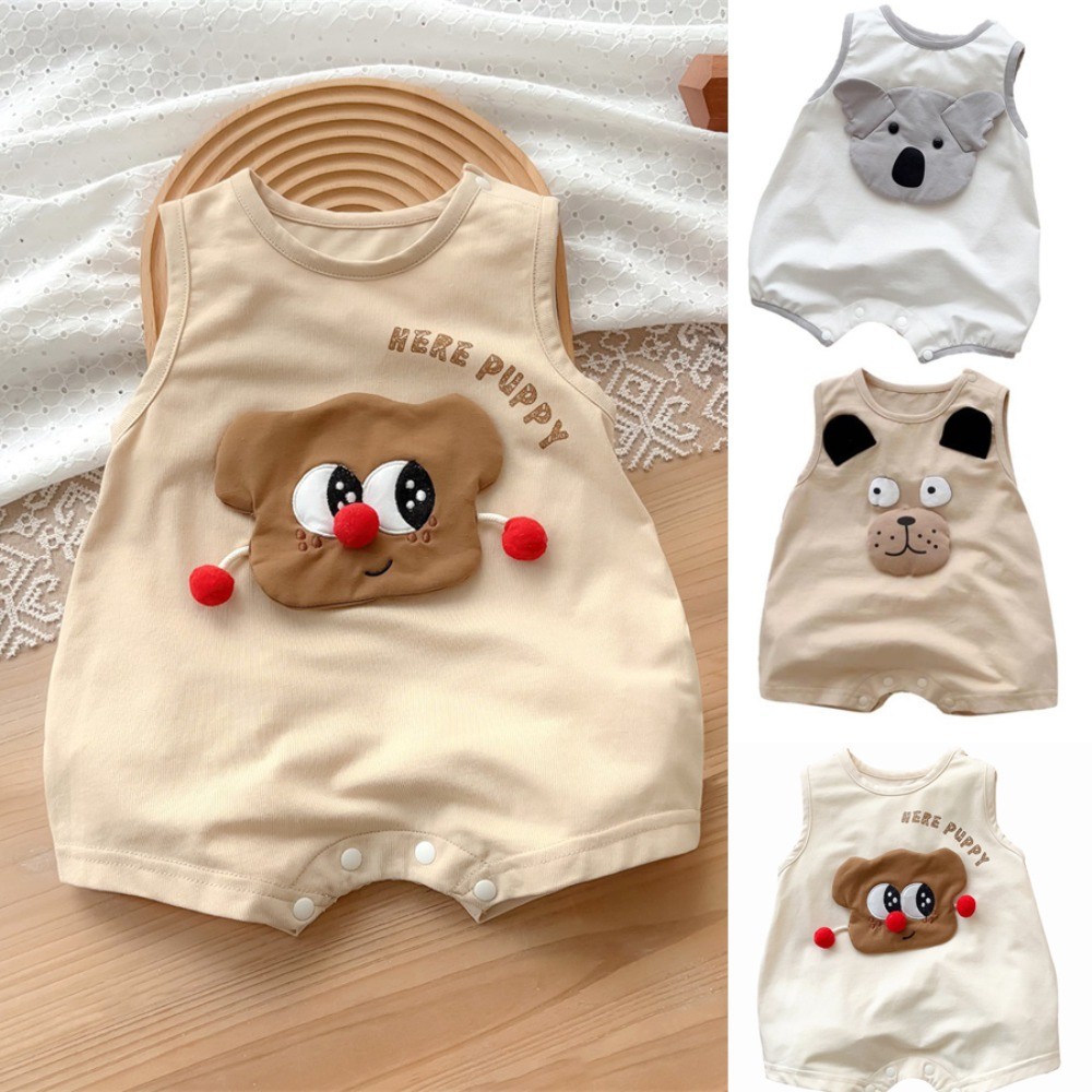 ฤดูร้อนทารกแรกเกิด ชุดรอมเปอร์ เด็กวัยหัดเดินเด็กทารกชายหญิง ชุดจั๊มสูท แขนกุดชุดบอดี้สูทเสื้อผ้า