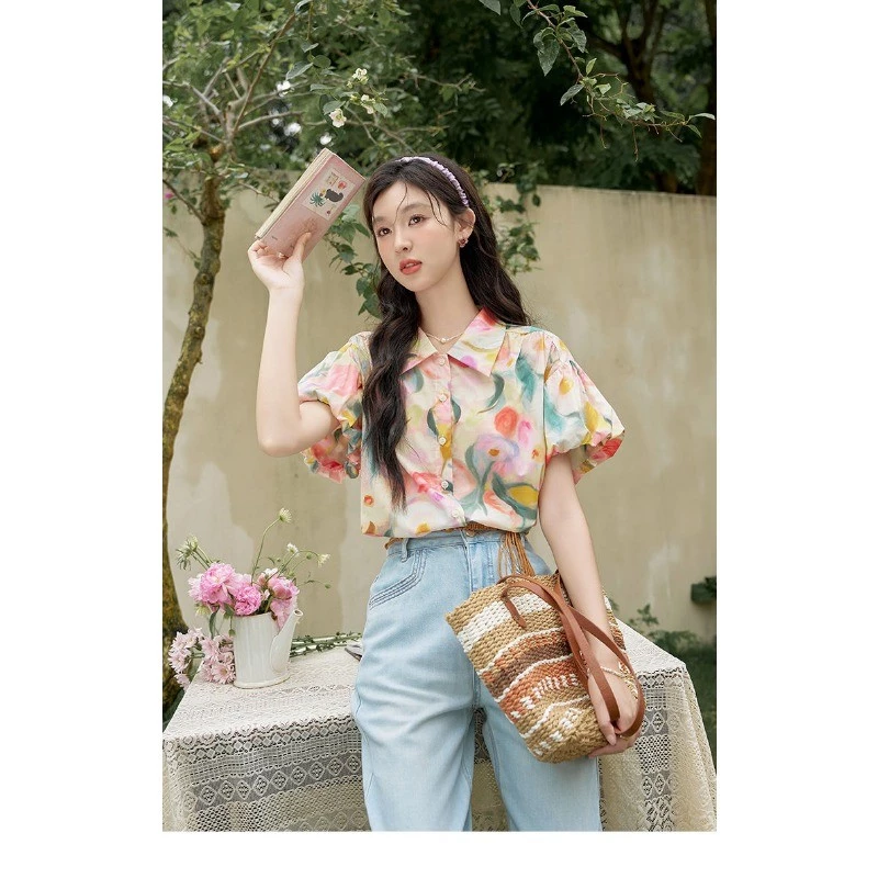 เสื้อครอปแขนตุ๊กตาลายดอกไม้ แฟชั่นผู้หญิง thumbnail 6
