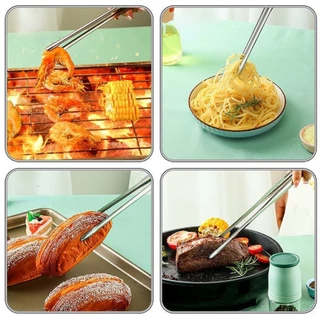 ร้านอยู่กทม.12นิ้ว ที่คีบอาหารบาร์บีคิวสเตนเลส สีเงิน เครื่องแหนบขนม ปิ้งย่าง จาน แบบยาว