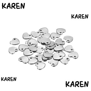 Karen จี้หัวใจเปล่า สเตนเลส 6.5x7 มม. สีเงิน สําหรับสร้อยคอ DIY 100 ชิ้น