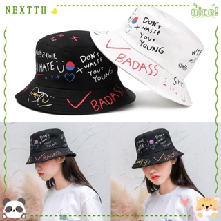 Nextth หมวกบักเก็ต ลายกราฟฟิติตัวอักษร สไตล์ฮิปฮอป ฤดูร้อน สําหรับผู้หญิง ผู้ชาย