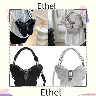 Ethel1 กระเป๋าสะพายไหล่ กระเป๋าถือ หนัง PU ปักลายผีเสื้อ ความจุขนาดใหญ่ สําหรับนักเรียน