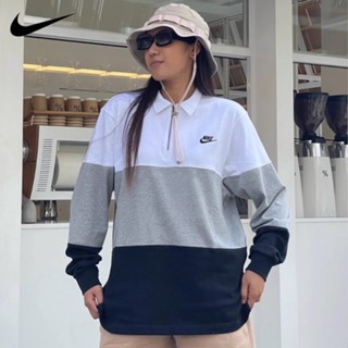 【พร้อมส่ง】ของแท้ 100% Nike เสื้อยืดโปโล แขนยาว มีซิป สําหรับผู้ชาย และผู้หญิง FB7798-323