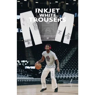 MANSTR ใหม่กางเกงบาสเก็ตบอลลําลอง ผ้าฝ้าย ขากว้าง ทรงหลวม พิมพ์ลายหมึก Kyrie Irving สไตล์ฮิปฮอป สีดํา สีขาว