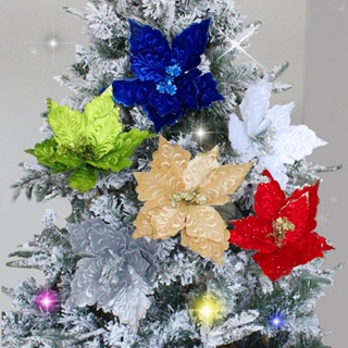 ⚡XMAS⚡Fake Flowers 28*28cm 4 Pcs Christmas Tree Decor Cloth+plastic Reusable