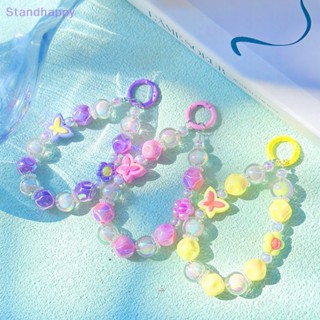 Standhappy พวงกุญแจเชือกคล้องโทรศัพท์มือถือ ประดับลูกปัดอะคริลิค รูปหมีน่ารัก กันตก