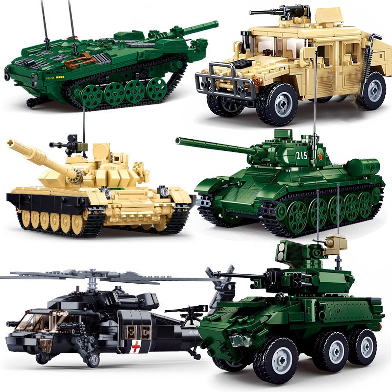 WW2 Military Panzer Tank M1A2 Aircraft F16C Hawk Helicopters Building Blocks T72 Soviet Army Armor  
