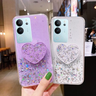 พร้อมส่ง ใหม่ เคสโทรศัพท์มือถือนิ่ม ปิดด้านหลัง ปิดด้านหลัง ประดับเลื่อม รูปหัวใจ พร้อมขาตั้ง สําหรับ VIVO V29 5G VIVO V29e V29 Pro Y27 Y78 Y36 5G 4G 2023 V29 5G