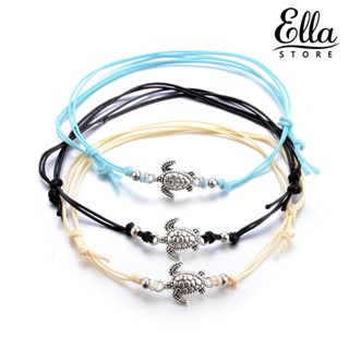 Ellastore123 สร้อยข้อเท้า เชือกสาน รูปเต่าทะเล สไตล์โบฮีเมียน สําหรับผู้หญิง 3 ชิ้น