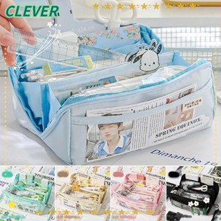 Clever กระเป๋าดินสอ ปากกา 10 ชั้น กันน้ํา ความจุขนาดใหญ่ สีพื้น คุณภาพสูง สําหรับโรงเรียน สํานักงาน