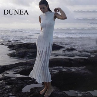 Dunea ใหม่ ชุดเดรสแม็กซี่ คอสูง ผ้าถัก ซีทรู สไตล์ชายหาด เซ็กซี่ สําหรับผู้หญิง