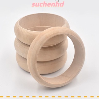 Suchenhd กําไลข้อมือไม้เปล่า ทรงกลม ขนาด 3.4x1 นิ้ว สําหรับทํางานฝีมือ DIY 4 ชิ้น