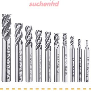 Suchenhd ดอกสว่านเหล็กไทเทเนียม ก้านตรง สีเงิน ความเร็วสูง 0.08 นิ้ว - 0.47 นิ้ว 4 แฉก 10 ชิ้น