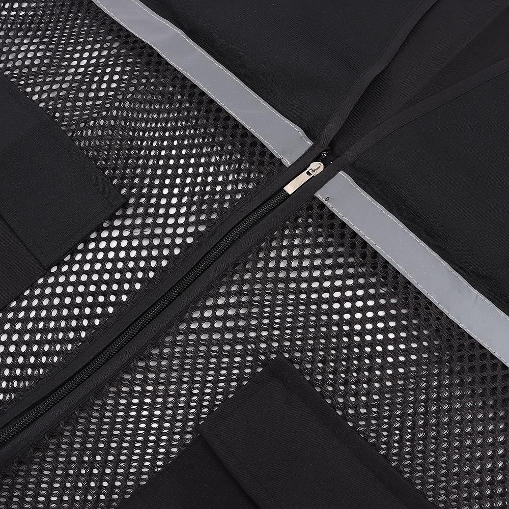 Cathchare294 พร้อมแถบสะท้อนแสง, เสื้อกั๊กสแปนเด็กซ์ความปลอดภัย, สําหรับเดินสีดําซิปผ้าระบายอากาศตาข่ายเสื้อกั๊กการก่อสร้างการจราจรรถไฟคนงาน Metro - รูปที่ 5