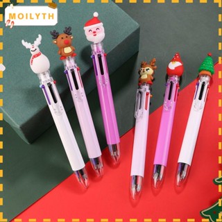 Moilyth ปากกาลูกลื่นพลาสติก ลายการ์ตูนซานตาคลอส กวางเอลก์ สโนว์แมน 6 สี 2 ชิ้น