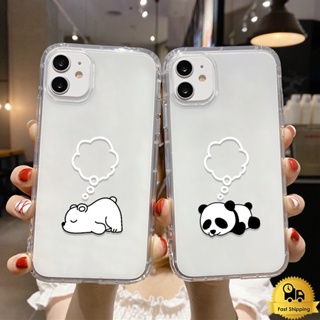 โปร่งใสเคสโทรศัพท์คู่สำหรับไอโฟน 11 12 13 14 15 Pro Max XR 7 6 8 Plus X XS MAX SE หมีและหมีแพนด้า กันกระแทก เคสใสนุ่ม