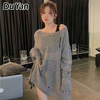 Du Yan เสื้อกันหนาวแขนยาว ผ้าถัก ทรงหลวม กันแดด สไตล์ขี้เกียจ สําหรับผู้หญิง