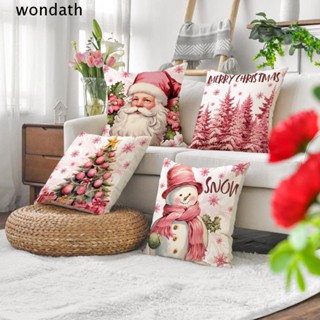 Wonda ปลอกหมอนผ้าลินิน ลายคริสต์มาส ซานตาคลอส กวาง สโนว์แมน สีชมพู ขนาด 45*45 ซม. สําหรับตกแต่งบ้าน