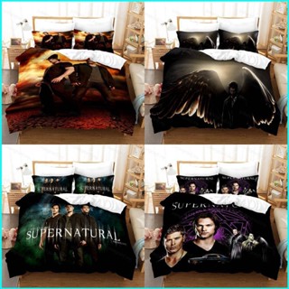 ชุดเครื่องนอน ผ้าห่ม ลายการ์ตูน Supernatural SPN 3in1 ซักทําความสะอาดได้ สําหรับตกแต่งบ้าน ห้องนอน