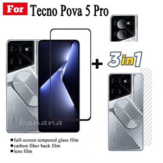 Tecno Pova 5 Pro ฟิล์มกระจกนิรภัยกันรอยหน้าจอ 3IN1 สําหรับ Tecno Pova 5 Pova5 Pro พร้อมตัวป้องกันกล้อง