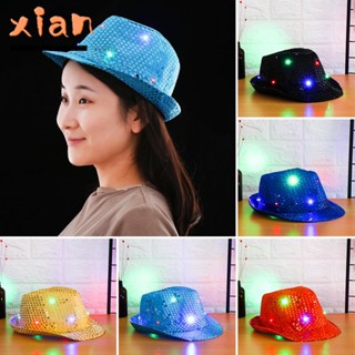 Xianen หมวกแจ๊ส มีไฟกระพริบ Led Fedora Trilby