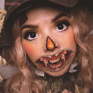 Tolongtrip&gt; สติกเกอร์รอยสักชั่วคราว ลาย Happy Halloween Scar Lips Smile Flash กันน้ํา สําหรับผู้ชาย และผู้หญิง