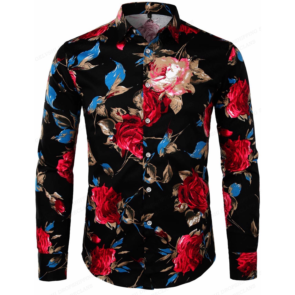 เสื้อเชิ้ตแขนยาวลําลอง ลายดอกไม้ สไตล์ฮาวาย เหมาะกับเดินชายหาด สําหรับผู้ชาย