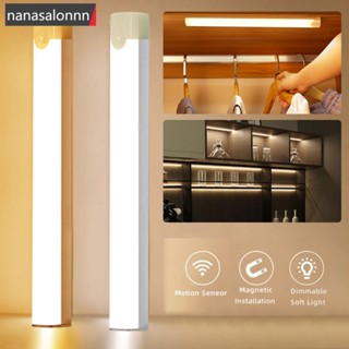 Nanasn| โคมไฟ LED เซนเซอร์ตรวจจับการเคลื่อนไหว หรี่แสงได้ ชาร์จได้ สําหรับติดใต้ตู้เสื้อผ้า A1G7