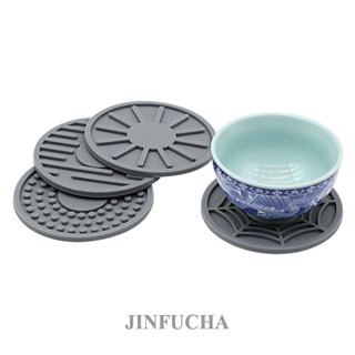 Jinfucha 4 ชิ้น ระบายน้ํา ซิลิโคน ที่รองแก้ว ฉนวนกันความร้อน ทรงกลม ยางนุ่ม ที่รองแก้วชา บนโต๊ะอาหาร ตกแต่งโต๊ะอาหาร