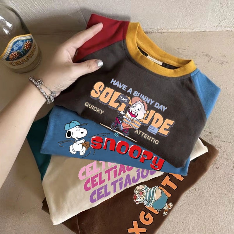 Kid Tshirt(1-13y) ผ้าฝ้ายแขนยาวพิมพ์ Raglan เสื้อยืดเด็กผู้หญิงรอบคอแฟชั่นสไตล์เกาหลีสวมใส่หลวม Baju