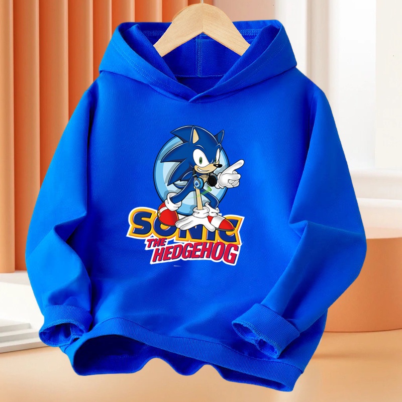 เสื้อกันหนาว มีฮู้ด แบบสวม พิมพ์ลายการ์ตูน Sonic The Hedgehog แฟชั่นสําหรับเด็กผู้ชาย
