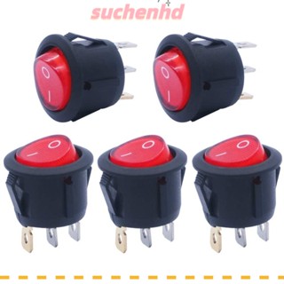 Suchenhd สวิตช์ไฟ AC250V ทรงกลม 2 ตําแหน่ง 6A ON- 3-Pin สีแดง สําหรับเรือ รถยนต์ 5 ชิ้น