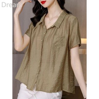 Summer new ice silk cotton and linen shirt womens top mom fashionable belly-covering temperament T-shirt short sleeve