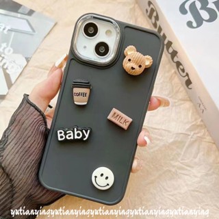 เคสโทรศัพท์มือถือ ชุบไฟฟ้า ลายตุ๊กตาหมี หน้ายิ้ม 3D หรูหรา สีดํา สําหรับ IPhone 11 XR XS X Max 15 12 14 13 Pro Max 7plus 15 8 7 Plus