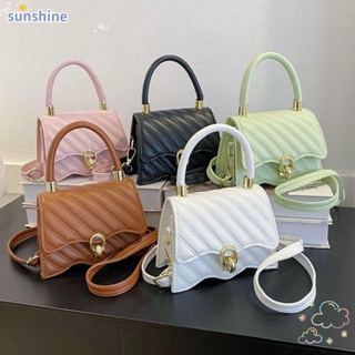 Ssunshine กระเป๋าสะพายไหล่ กระเป๋าถือ หนัง PU ขนาดเล็ก แบบพกพา สีพื้น สําหรับสตรี