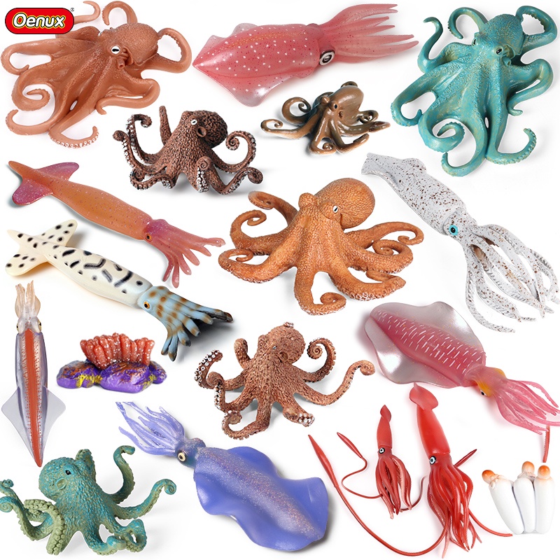Oenux Marine Molluscs Animals Model Octopus Squid Growth Cycle Sealife Action Figures Party Favor Ki