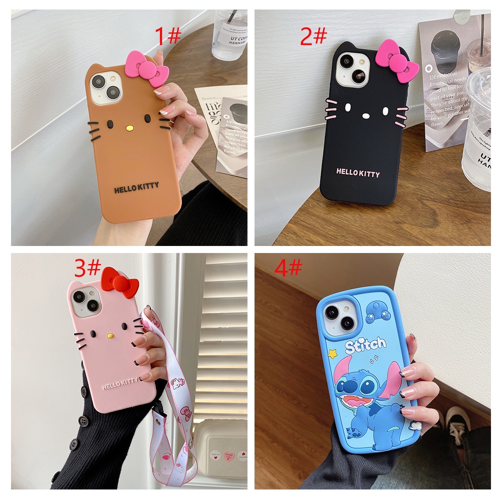 เคสโทรศัพท์มือถือ ซิลิโคนนุ่ม ลายการ์ตูนแมวเฮลโล สติตช์ คิตตี้น่ารัก 3D สําหรับ iPhone 6 6S 7 8 Plus 11 12 13 14 Pro Max