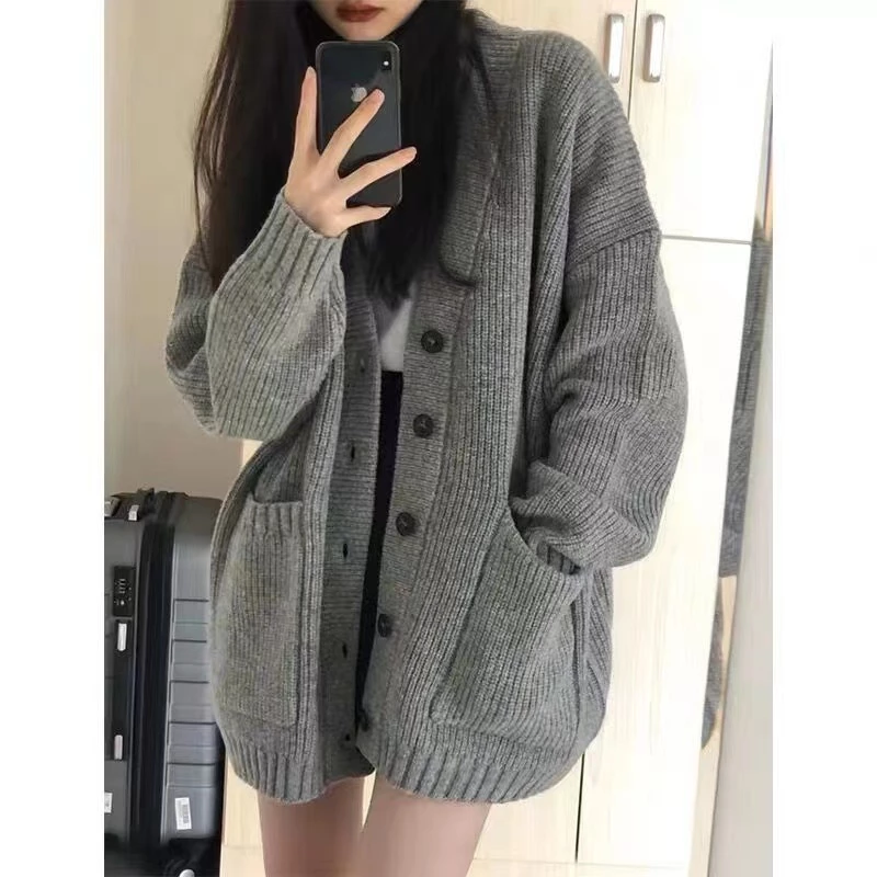 คาร์ดิแกนคอวี ทรงหลวม สไตล์เกาหลี ฤดูใบไม้ร่วง thumbnail 9