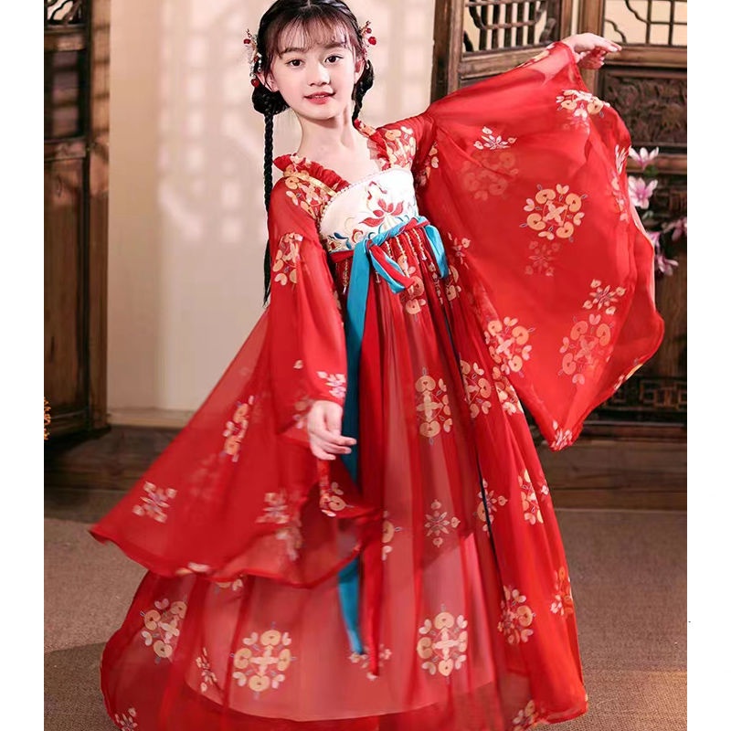 ชุดเดรสกระโปรง แฟชั่นฮั่นฝู สไตล์จีนโบราณ แฟชั่นฤดูใบไม้ผลิ และฤดูใบไม้ร่วง สําหรับเด็กผู้หญิง - รูปที่ 5