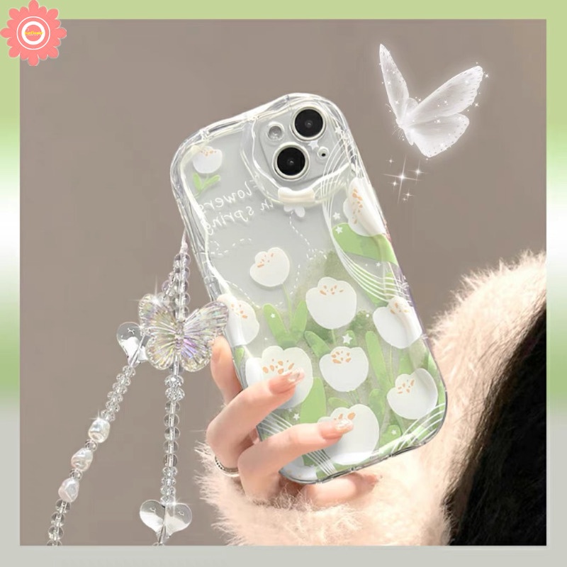 เคสโทรศัพท์มือถือ แบบนิ่ม ลายดอกทิวลิป มีสายคล้อง ขอบโค้ง สําหรับ IPhone 7Plus XR 11 15 14 13 12 Pro Max 7 8 6 6S 15 Plus X XS Max SE 2020
