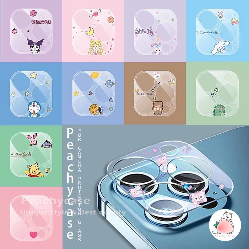 9H การ์ตูนกระจกป้องกันกล้องโปร่งใสสําหรับ iPhone 16 15 Pro Max 15Plus 15Pro 15Promax Full Coverage U