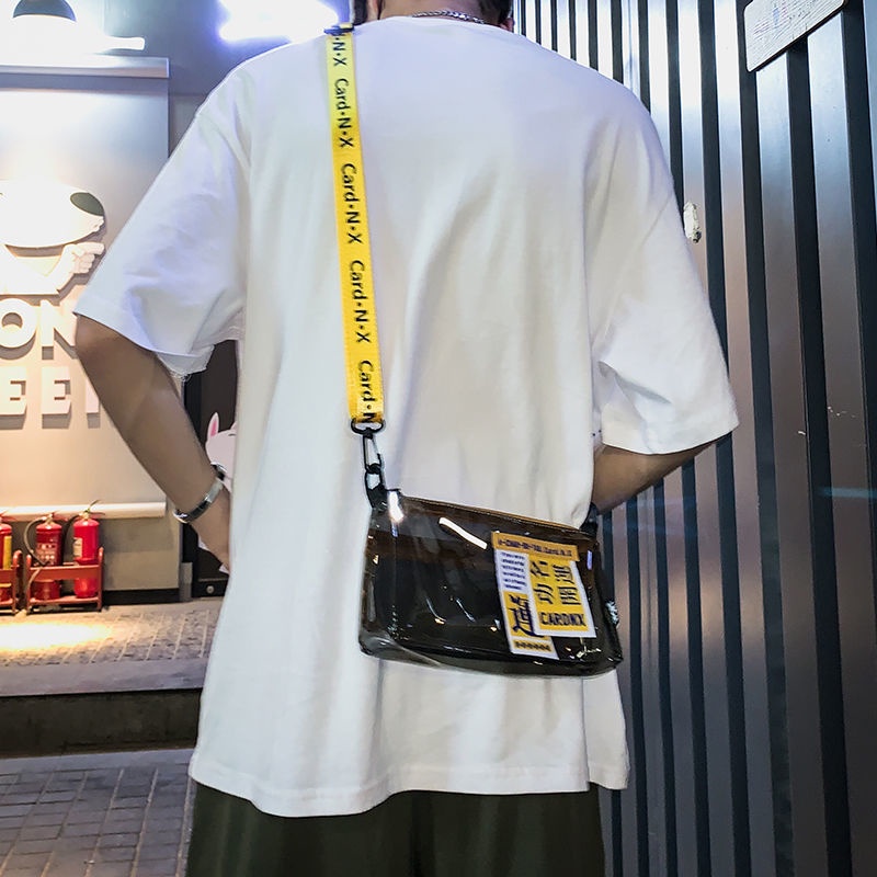 กระเป๋าสะพายไหล่ PVC แบบใส เข้ากับทุกการแต่งกาย ใส่โทรศัพท์มือถือได้ แฟชั่นสําหรับผู้ชาย