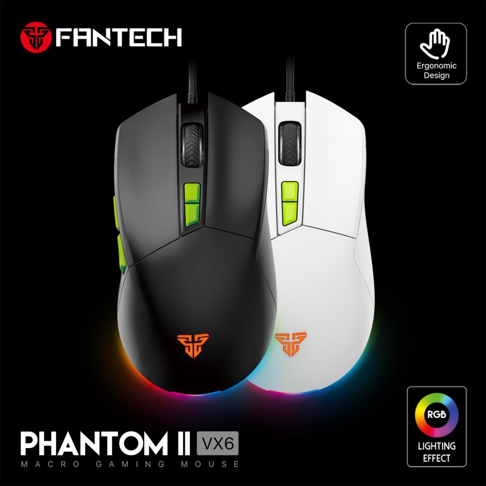 FANTECH PHANTOM II VX6 ERGONOMIC MACRO RGB เมาส์สําหรับเล่นเกม