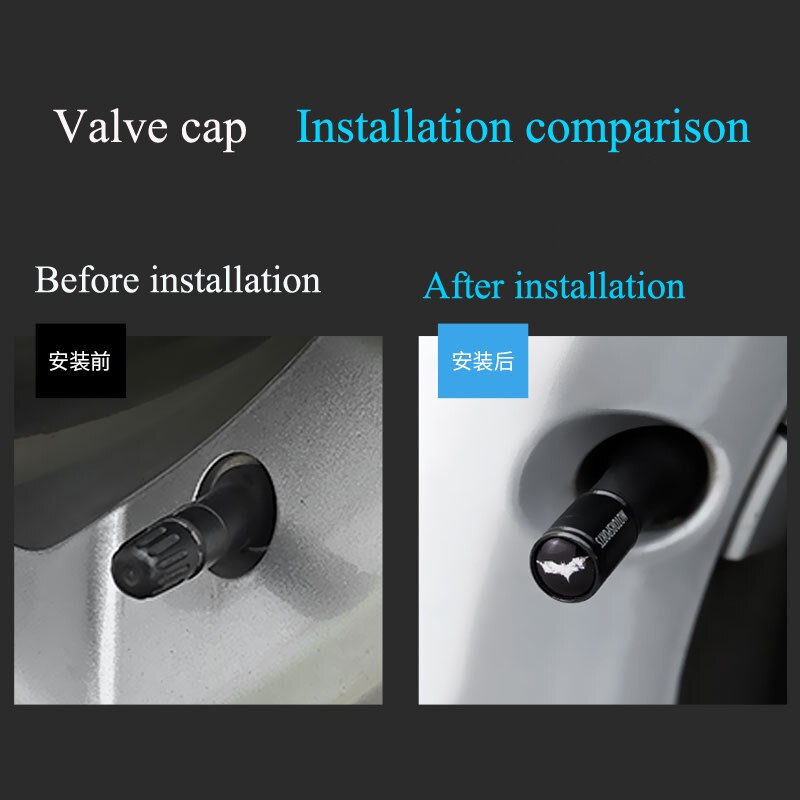 4แพ็ค รถล้อยางวาล์วก้านหมวกสําหรับแบทแมน (โลหะ -สีดํา) - รูปที่ 2