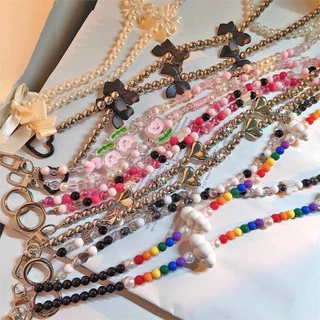 Ins สายคล้องโทรศัพท์มือถือ ประดับโบว์ ไข่มุก ผีเสื้อ อะคริลิค กันหาย