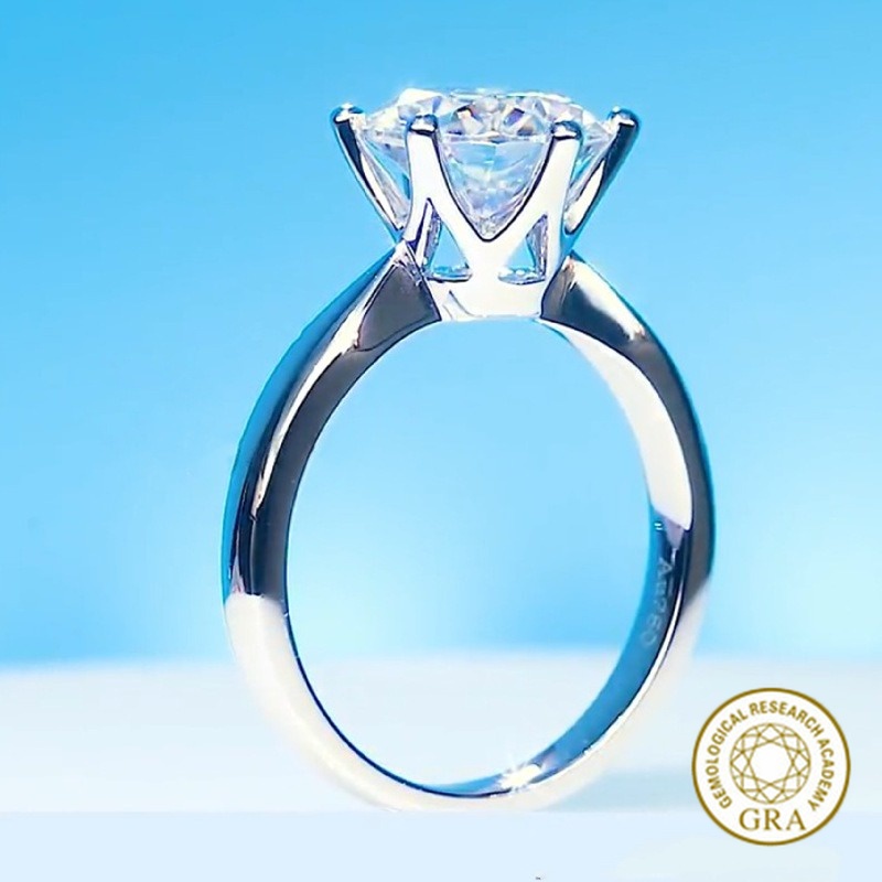 [ใบรับรอง GRA ฟรี] แหวน Moissanite Six-Claw Pt950