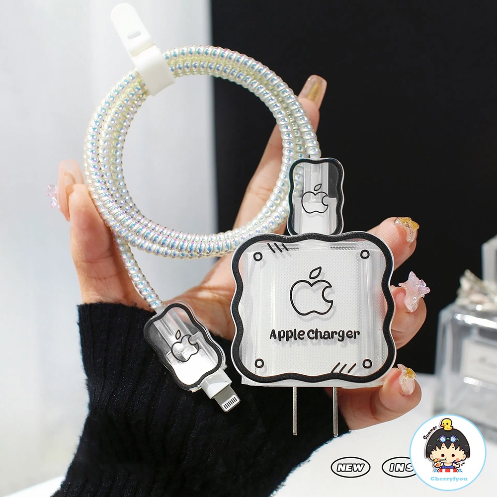 เคสอะแดปเตอร์ป้องกันสายชาร์จ แบบเกลียว สีโปร่งใส สําหรับ Iphone 18 20W