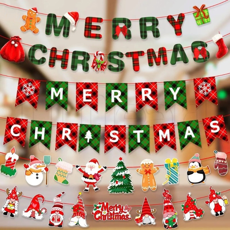 ธงแบนเนอร์กระดาษ ลายการ์ตูนซานตาคลอส สําหรับแขวนตกแต่งต้นคริสต์มาส DIY