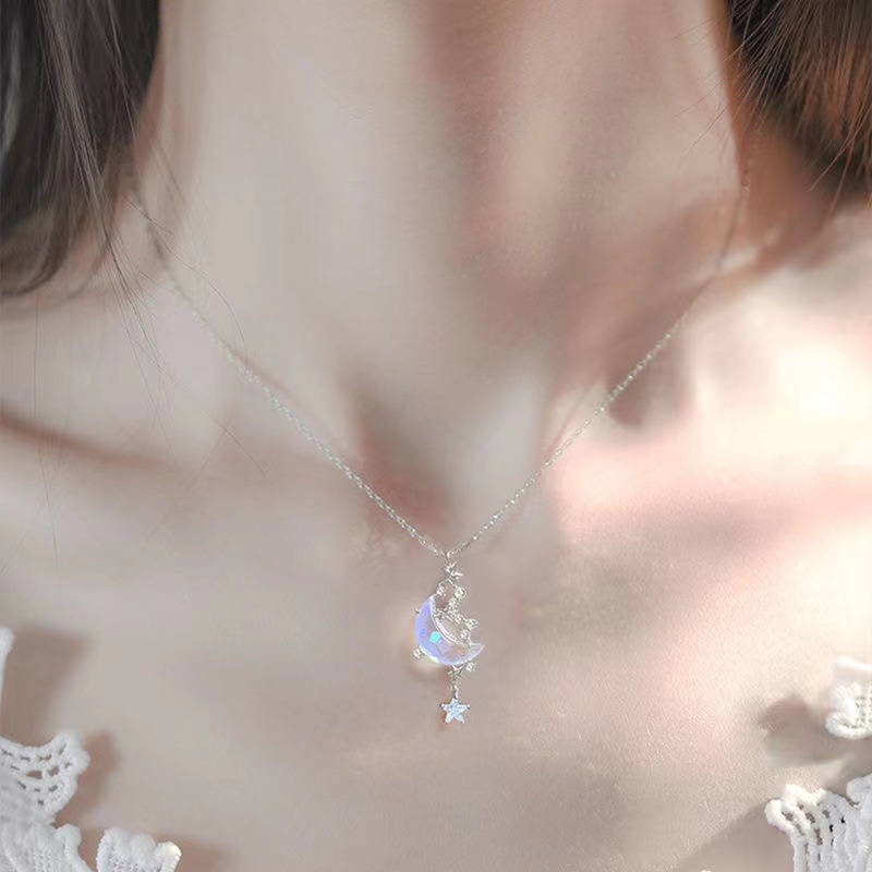 พร้อมส่ง ร้านไทย❤️❤️❤️ สร้อย จี้พระจันทร์ ดาว ประดับเพชร เครื่องประดับแฟชั่น N138
